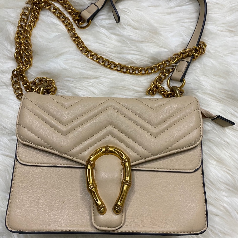 nude & gold crossbody bag